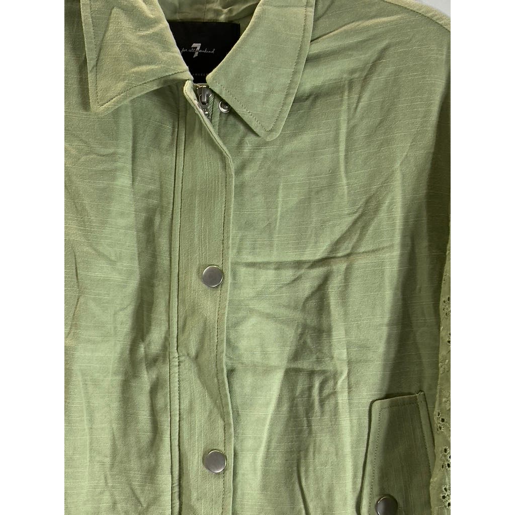 7 FOR ALL MANKIND Women's Green Zip-Up Eyelet Long Sleeve Bomber Jacket SZ XS