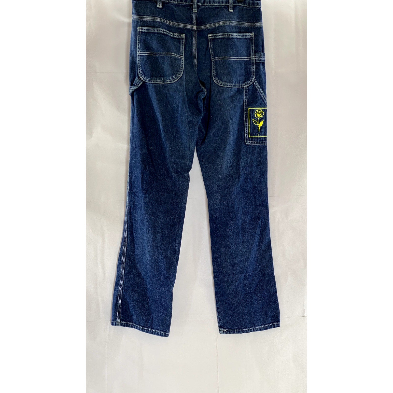 DICKIES Women's Vintage Blue Straight-Leg Embroidered Flower Carpenter Jean SZ 1