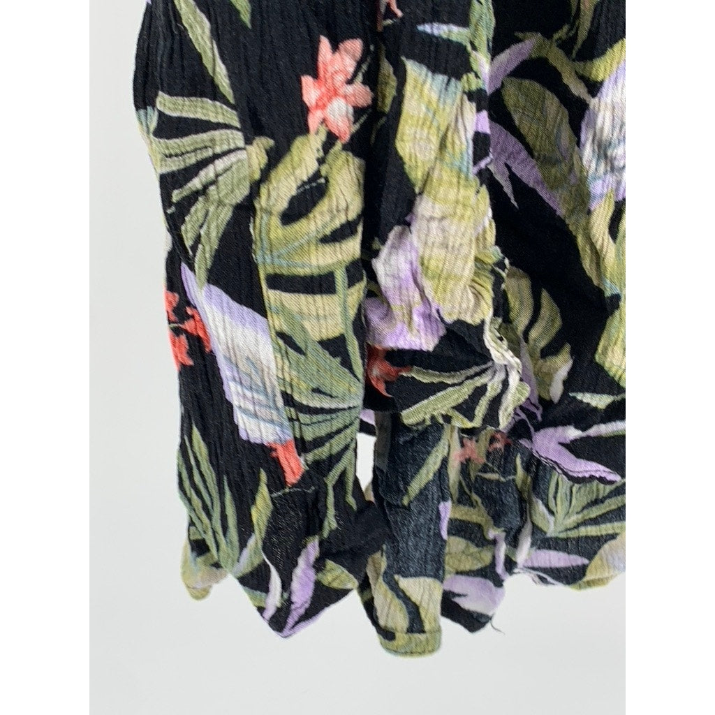 FOREVER 21 Women's Black-Floral Button A-Line Mini Dress SZ M
