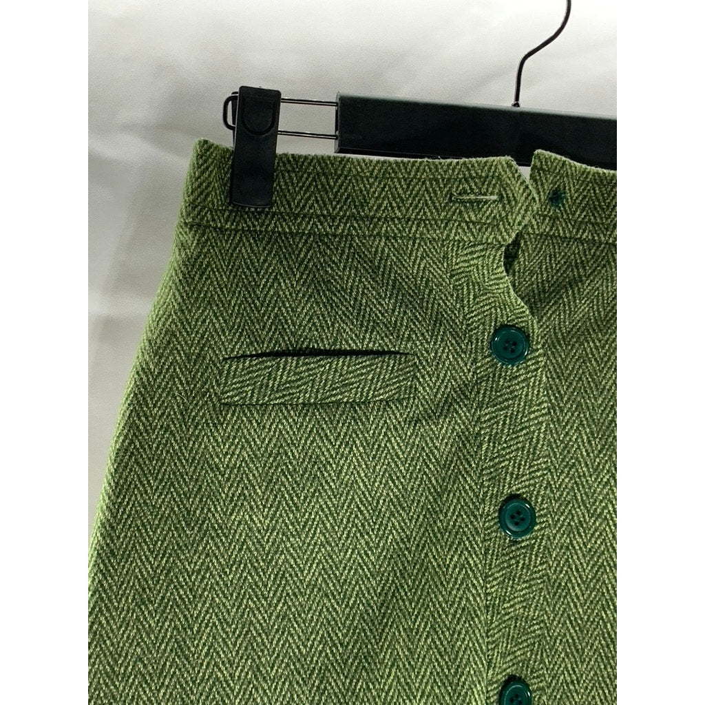 BONNE PETITE Women's Vintage Green Herringbone Knit Button-Front Mini Skirt SZ S