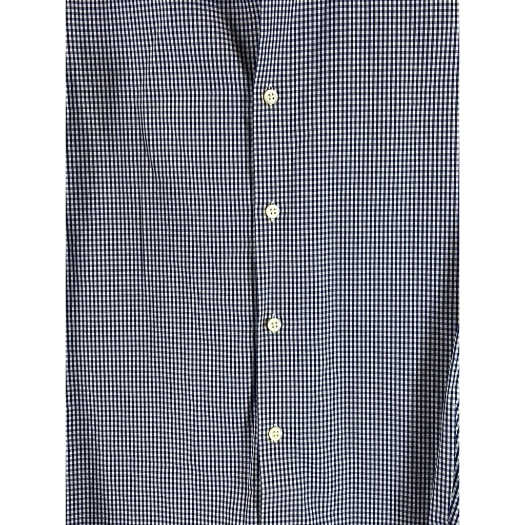 BANANA REPUBLIC Men's Navy Micro Gingham Slim-Fit No-Iron Button-Up Shirt SZ S