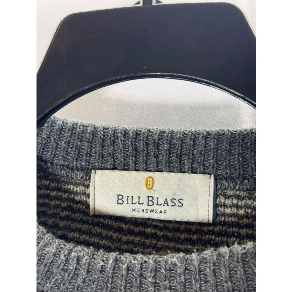 BILL BLASS Women's Blue/Yellow Plaid Crewneck Long Sleeve Cropped Sweater SZ M