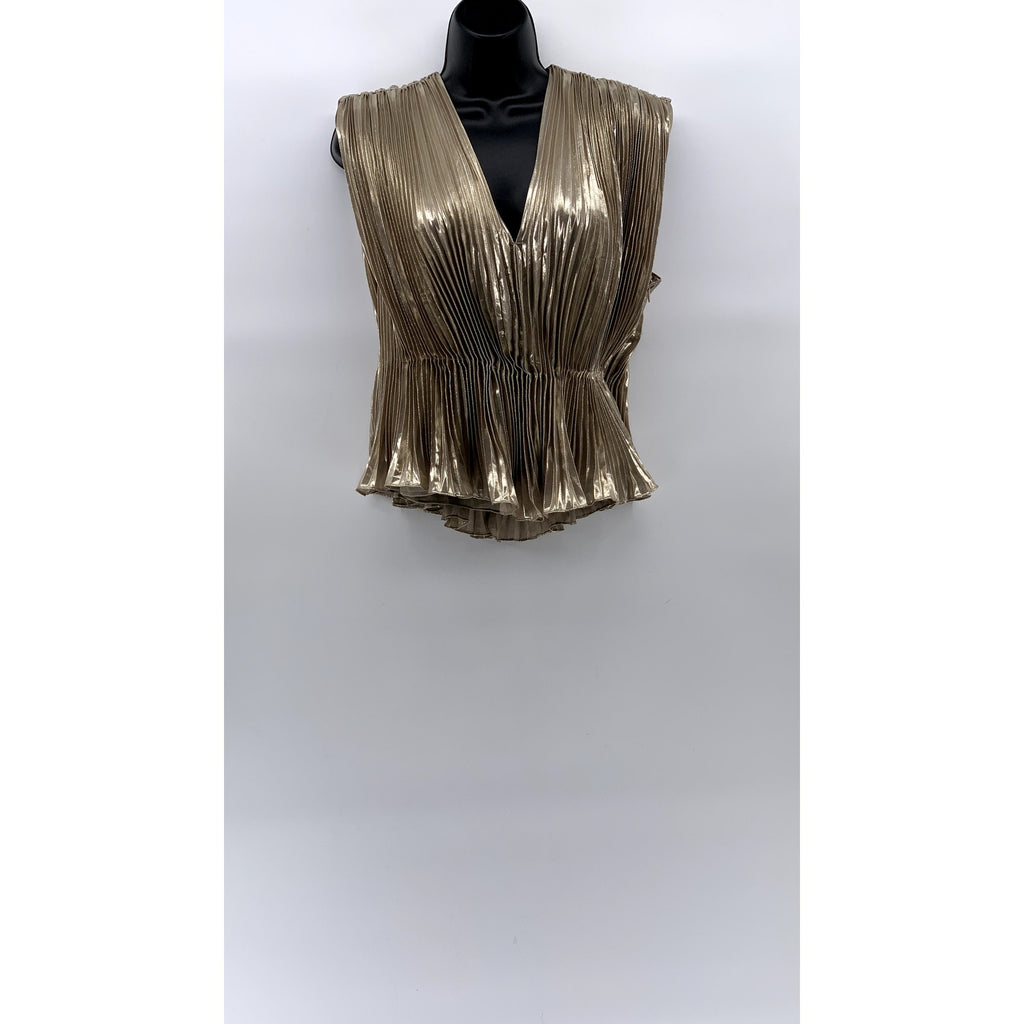 BANANA REPUBLIC Women's Champagne Foil Metallic Lena Pleated V-Neck Top SZ S