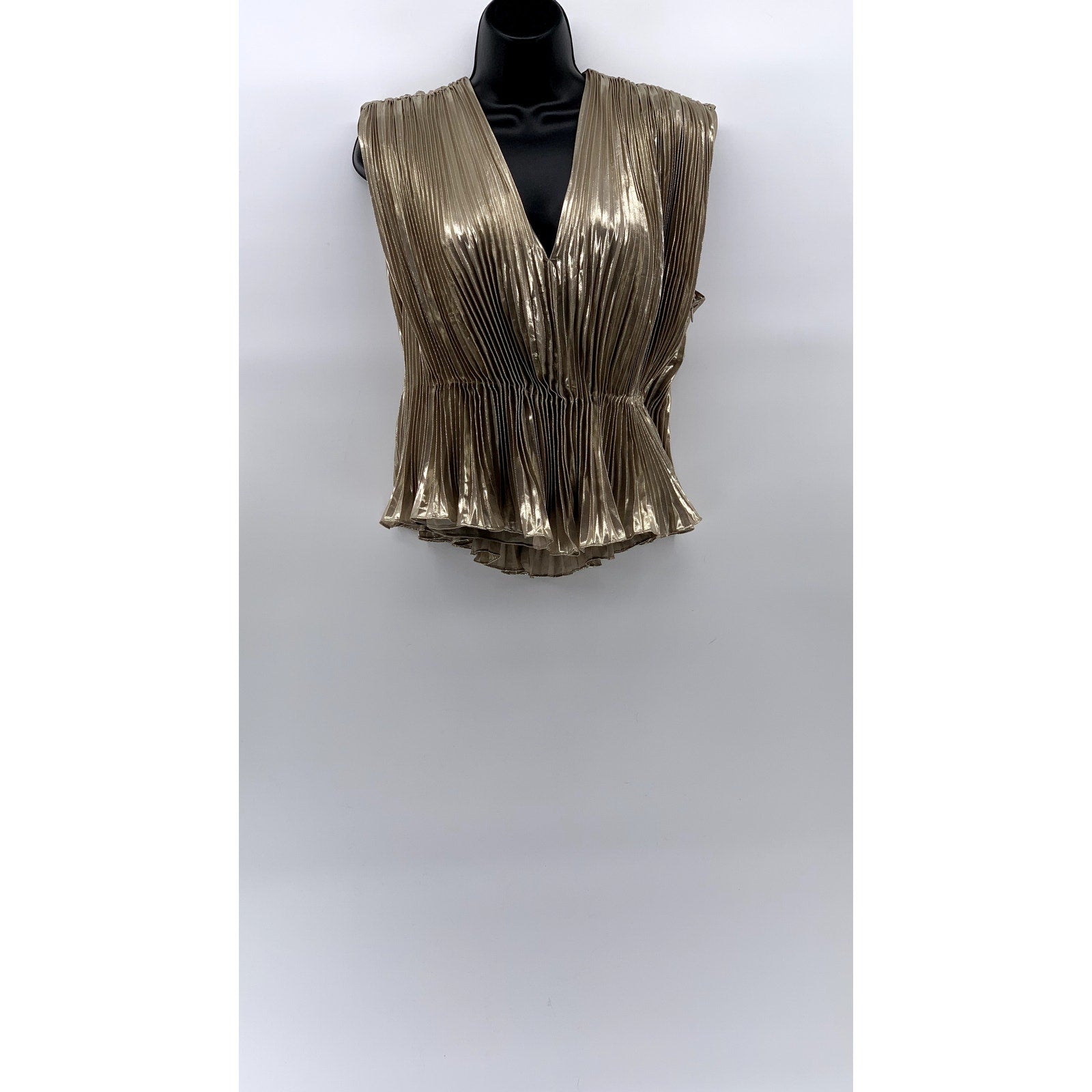 BANANA REPUBLIC Women's Champagne Foil Metallic Lena Pleated V-Neck Top SZ S