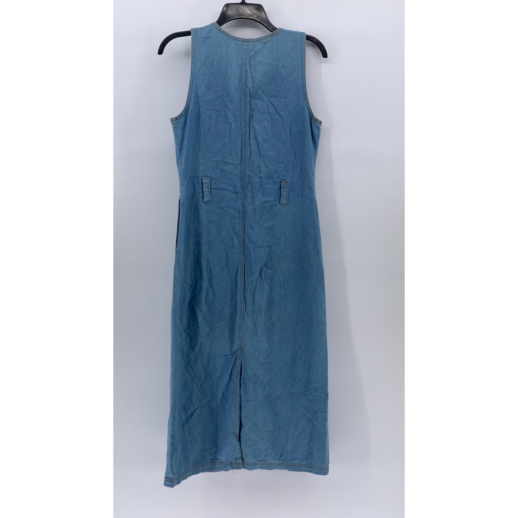 RAFAELLA Women’s Petite Vintage Blue V-Neck Sleeveless Button-Up Midi Dress SZ4P