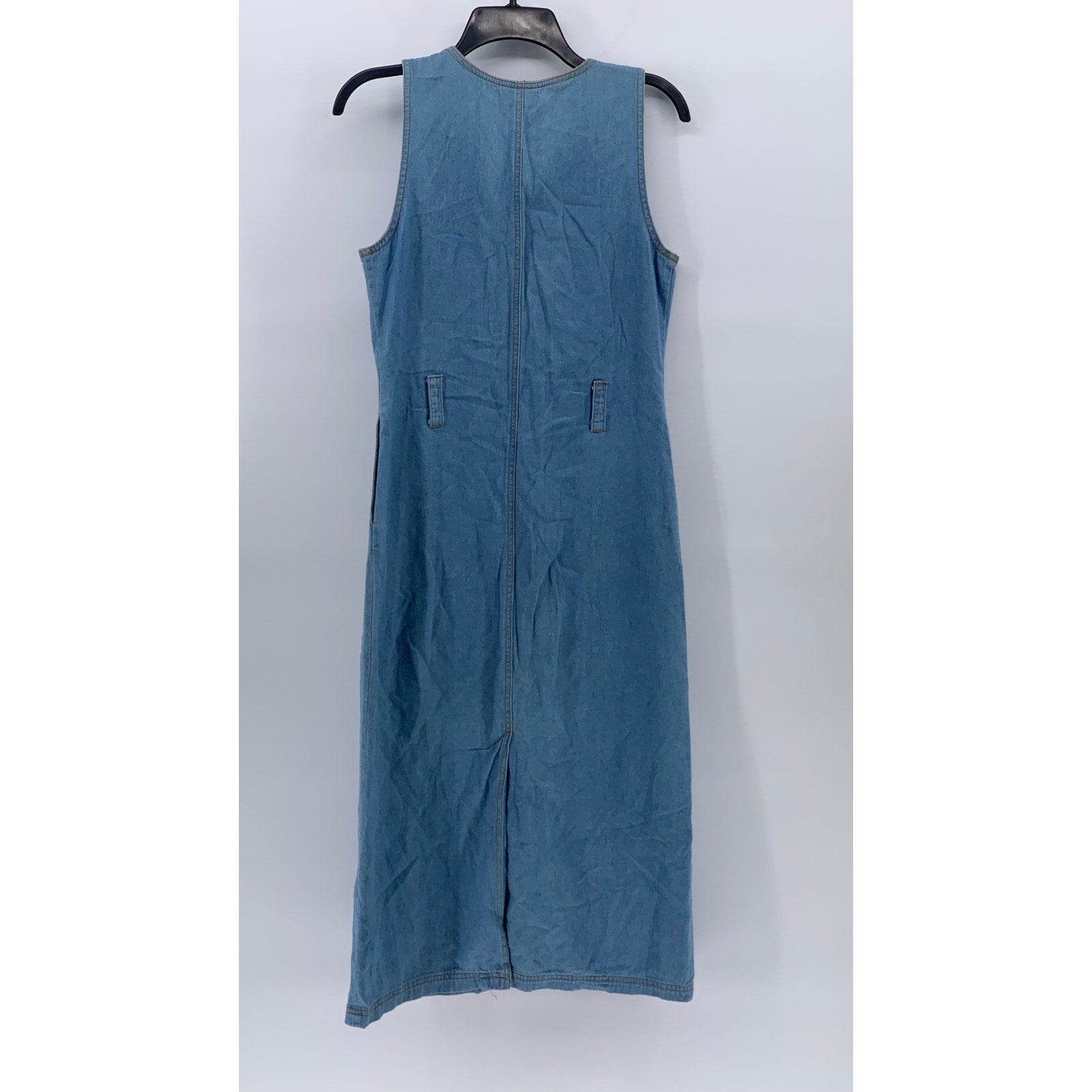 RAFAELLA Women’s Petite Vintage Blue V-Neck Sleeveless Button-Up Midi Dress SZ4P