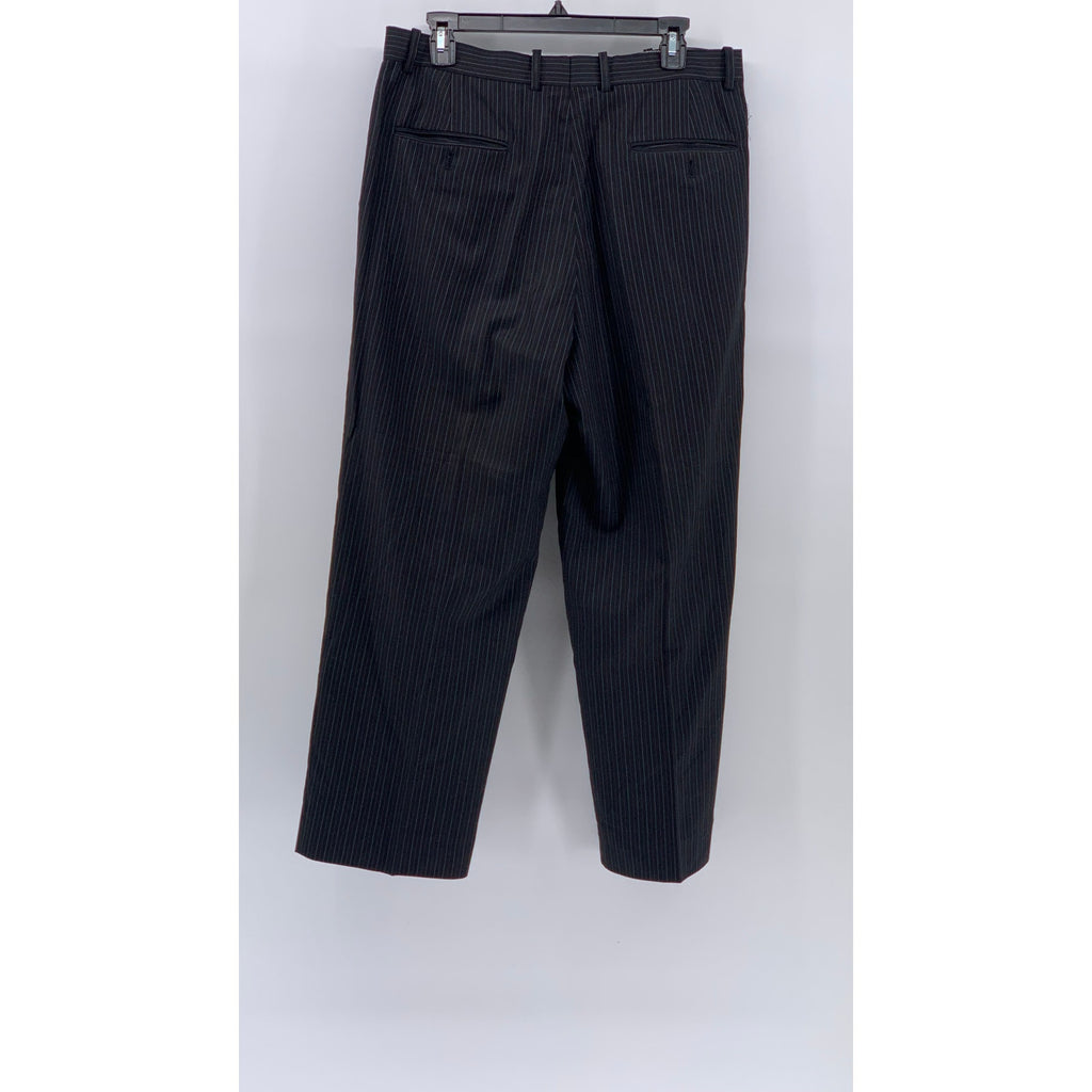 PAOLO GIARDINI Men's Black Pinstripe Straight-Leg Regular-Fit Pants SZ 34R