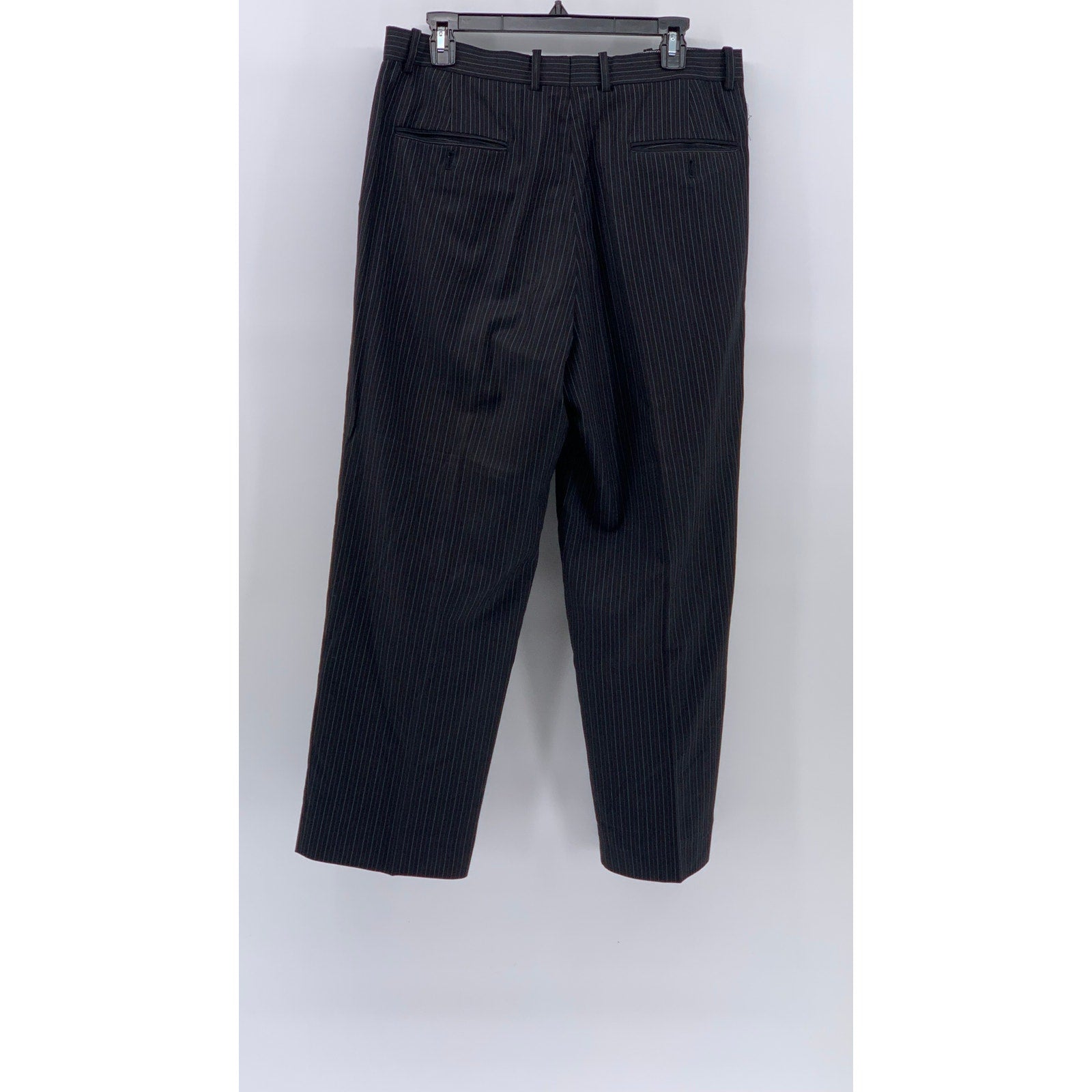 PAOLO GIARDINI Men's Black Pinstripe Straight-Leg Regular-Fit Pants SZ 34R