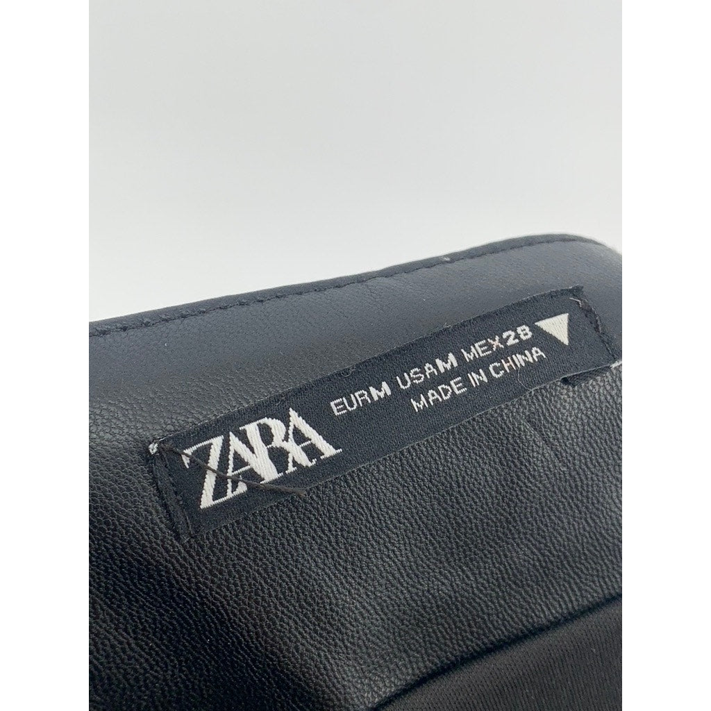 ZARA Women's Black Faux-Leather A-Line Grunge Mini Skirt SZ M