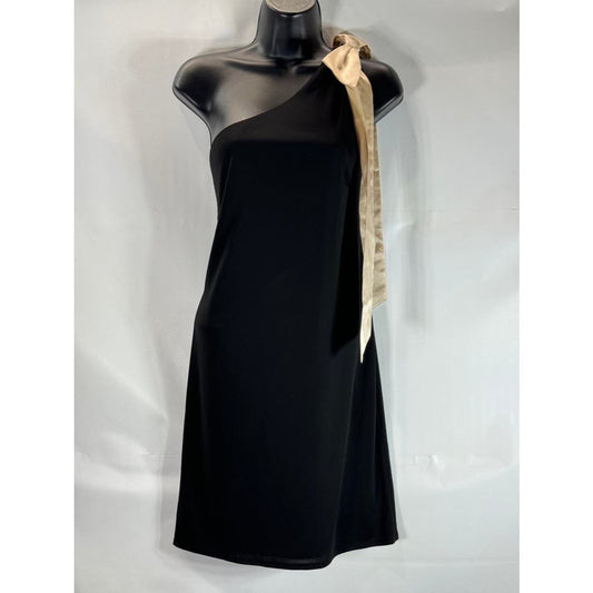 LAUNDRY By DESIGN Women's Black Champagne Satin Bow One-Shoulder Mini Dress SZ 6