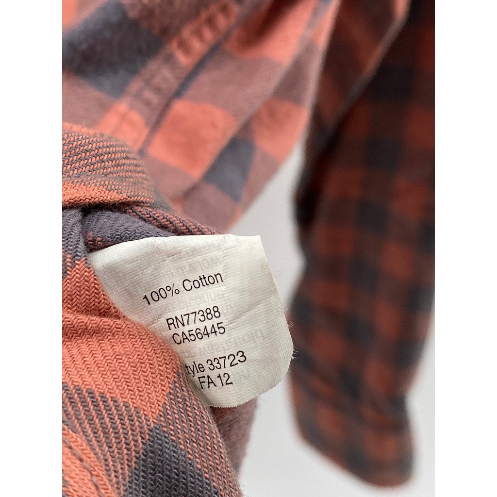 J.CREW Men's Peach-Gray Plaid Button-Up Long Sleeve Flannel Shirt SZ M