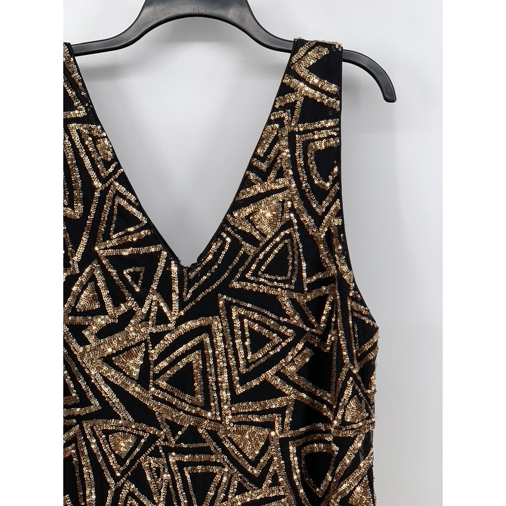 FOREVER 21 Women's Plus Black-Gold Sequin V-Neck Dress SZ 3X