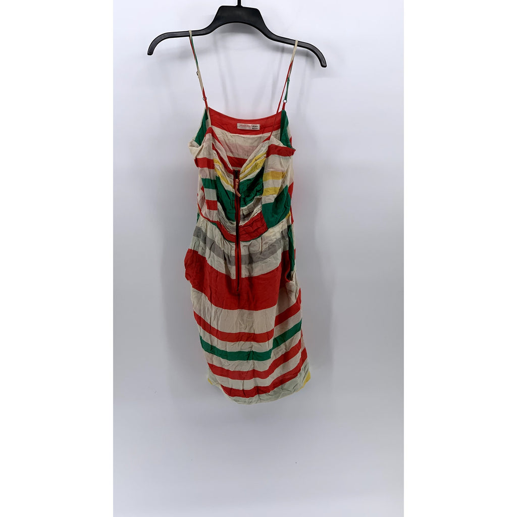 A'GACI Women's Multicolor Striped Front-Zip Pocket Mini A-Line Dress SZ M