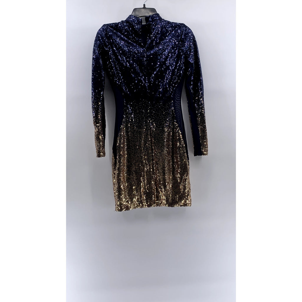 FASHION NOVA Women's Navy-Gold Ombre Sequin Dimmed With Smoke Mini Dress SZ S