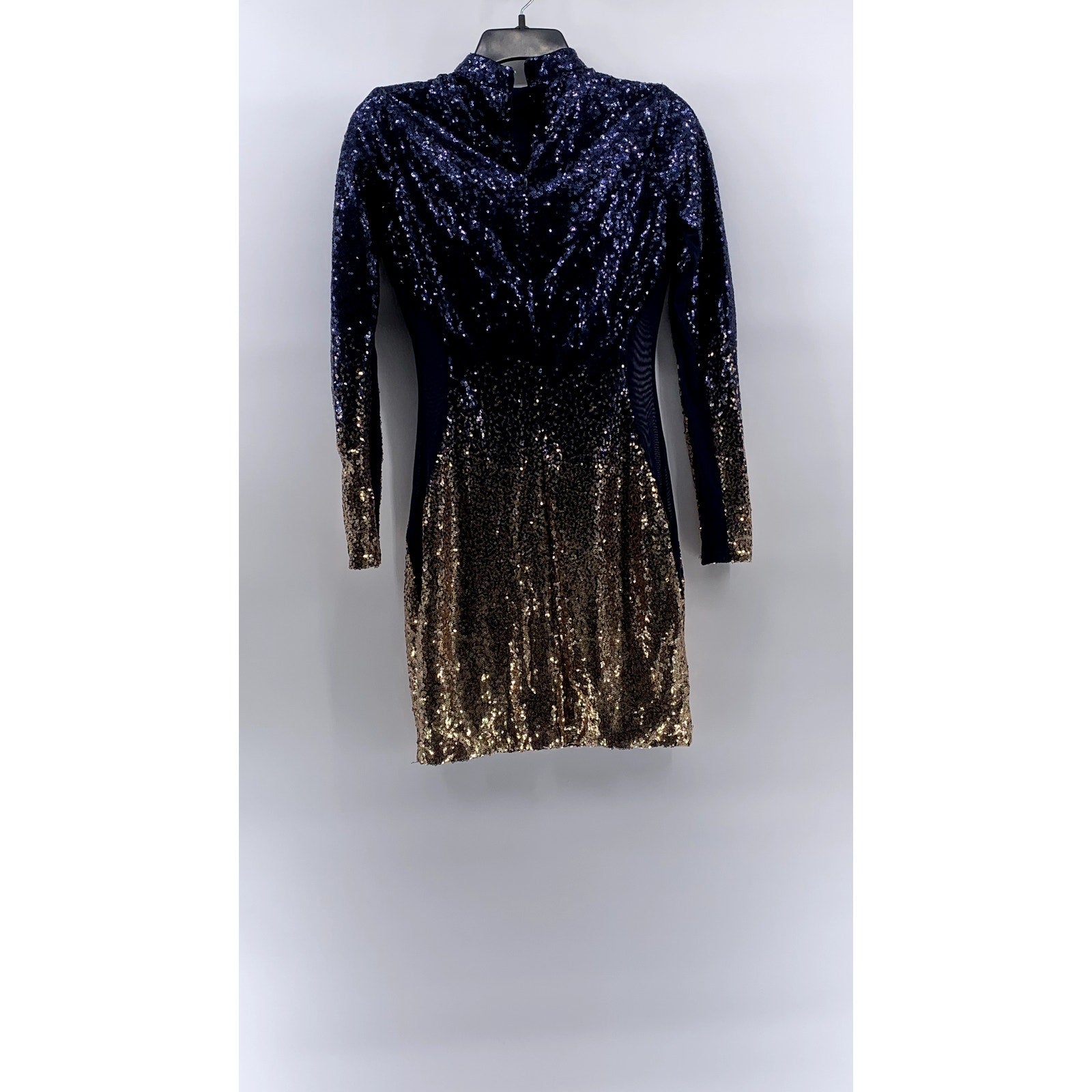 FASHION NOVA Women's Navy-Gold Ombre Sequin Dimmed With Smoke Mini Dress SZ S