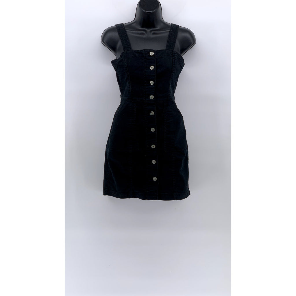 DIVIDED By H&M Women's Black Denim Straight-Neck Button-Up Mini Dress SZ 2