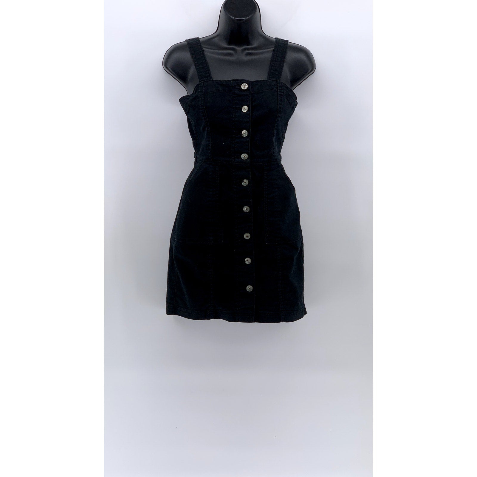 DIVIDED By H&M Women's Black Denim Straight-Neck Button-Up Mini Dress SZ 2