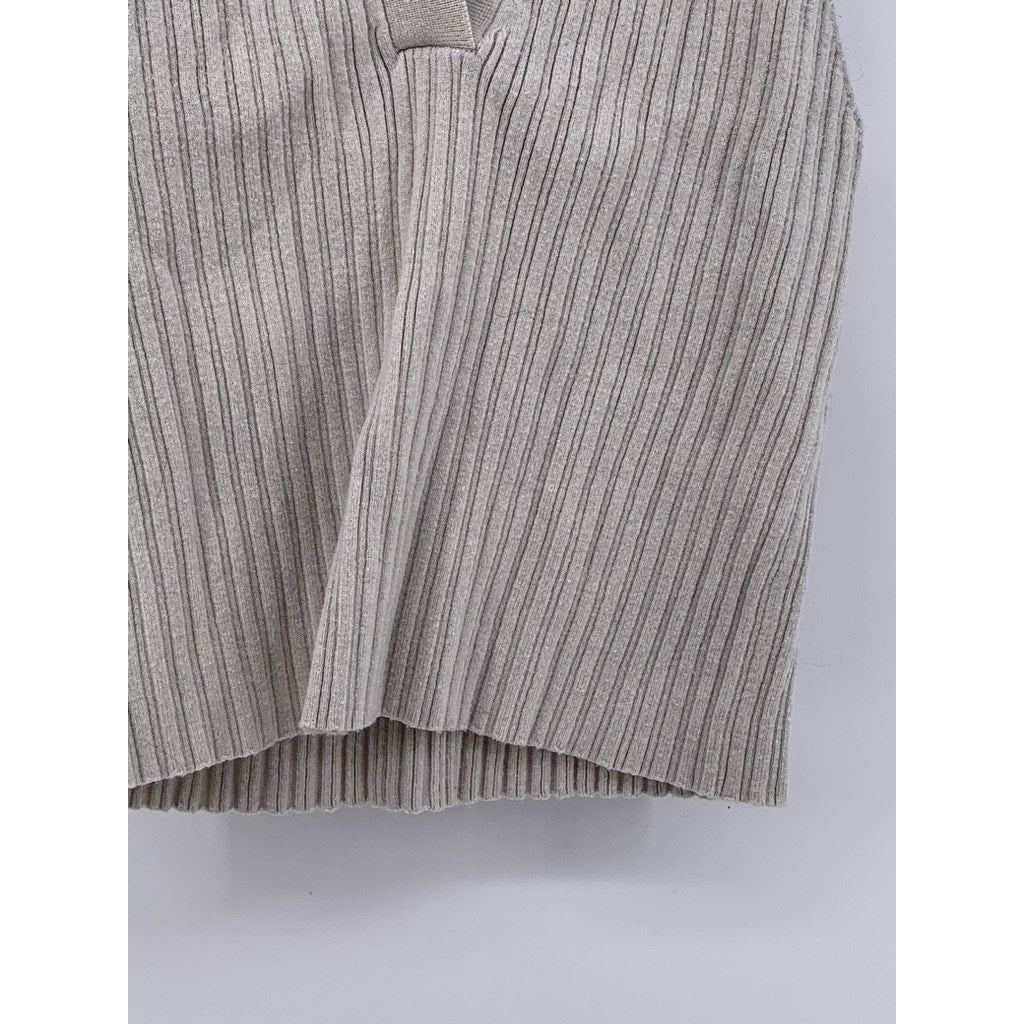 UNBRANDED Women's Gray Ribbed Collared Sleeveless Top SZ XS