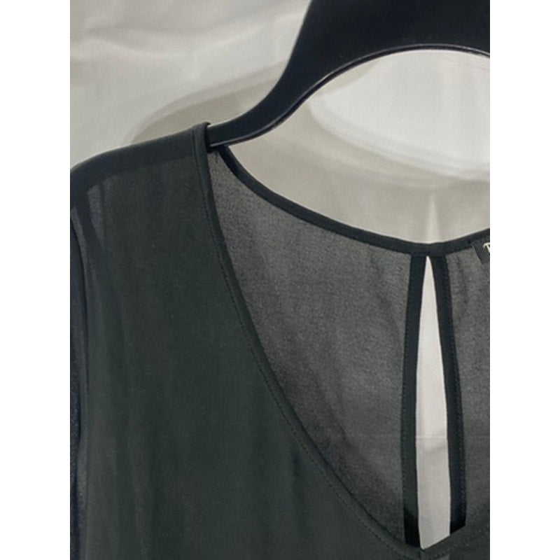 DOUBLE ZERO Women's Black Sheer V-Neck Long Sleeve Studded Lightweight Top SZ L