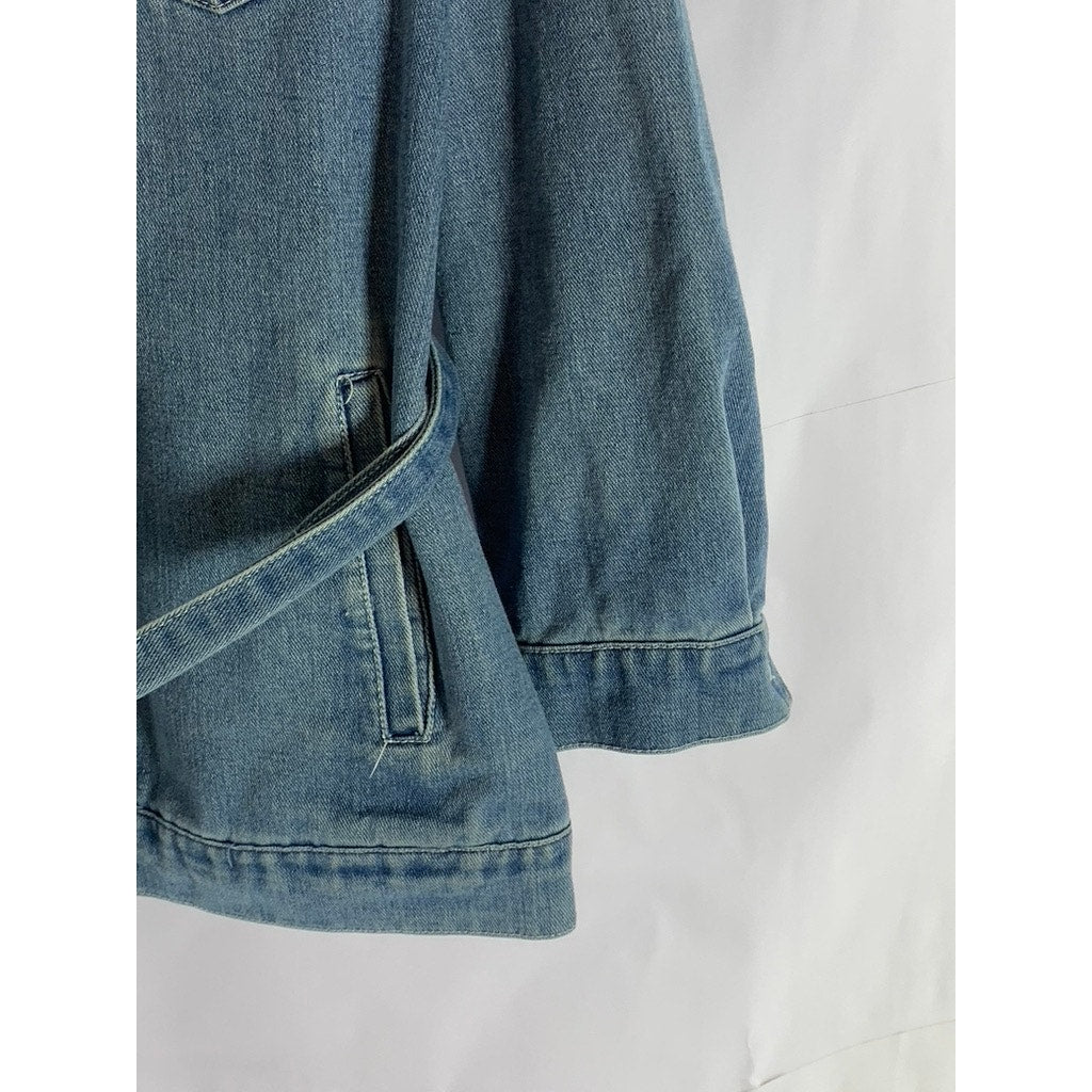 BLACK LABEL By C'EST TOI Women's Blue Denim Button-Up Belted Long Sleeve Top SZM