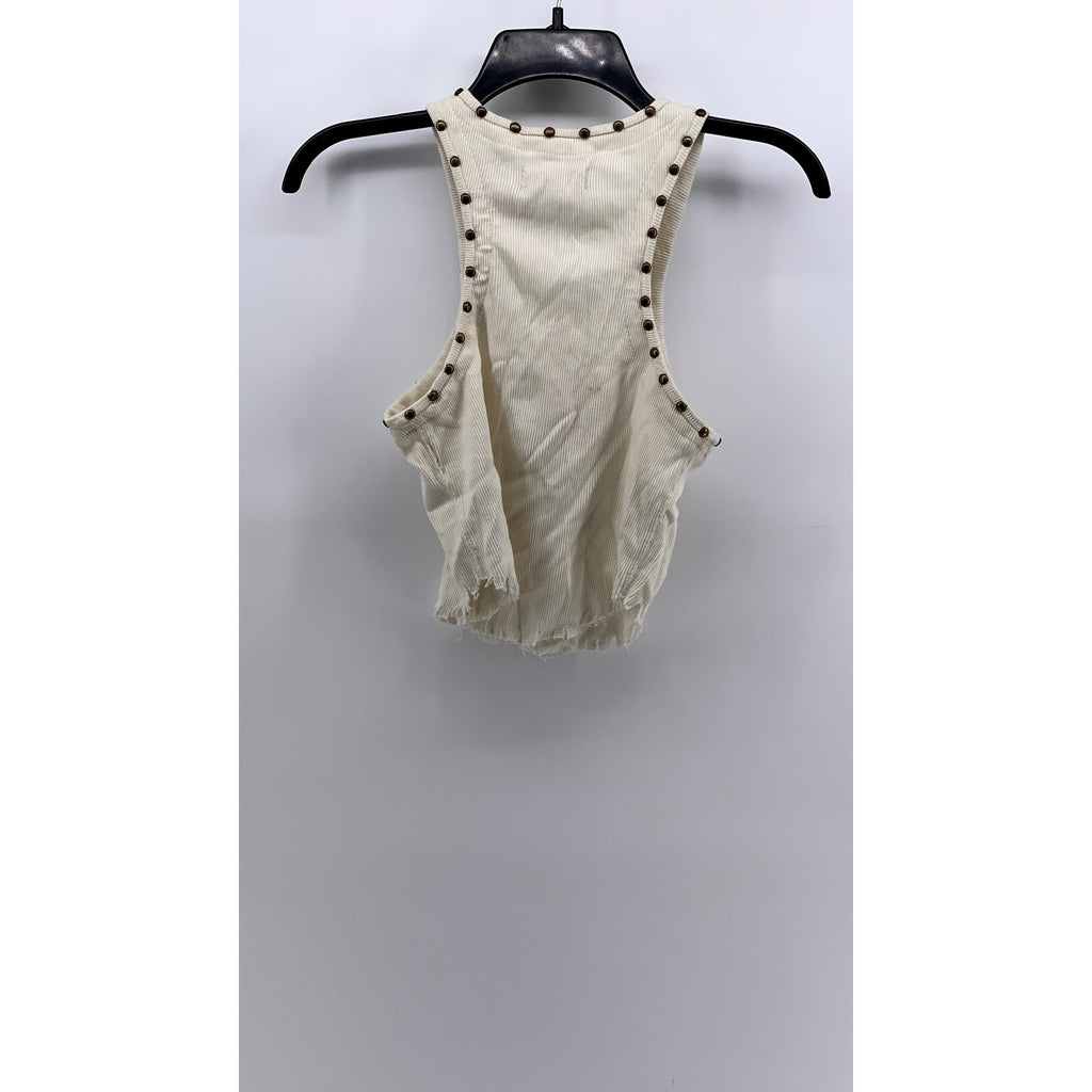 WE THE FREE Women's Cream Studded Sleeveless Distressed Ribbed Crop Top SZ XS