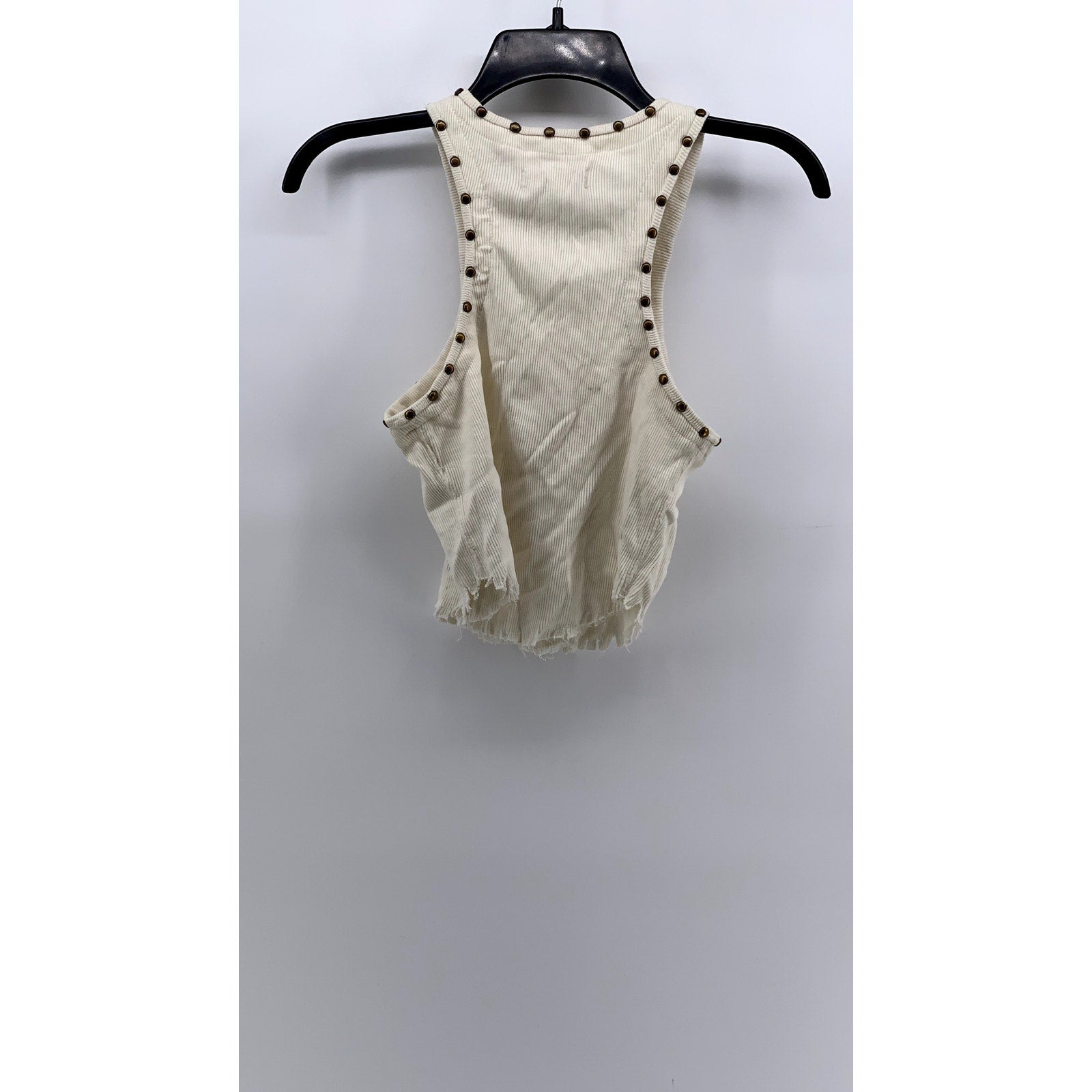WE THE FREE Women's Cream Studded Sleeveless Distressed Ribbed Crop Top SZ XS
