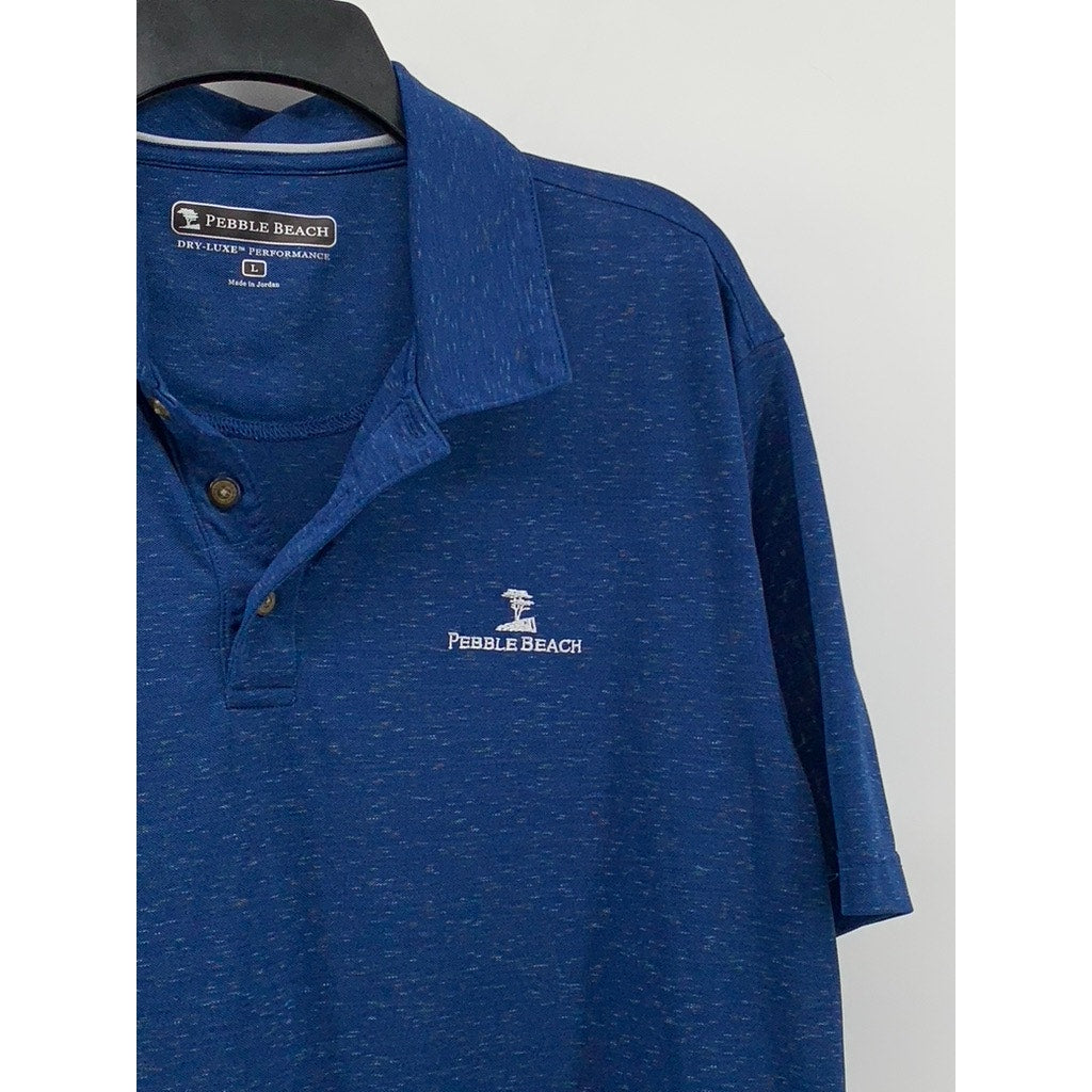 PEBBLE BEACH Men's Blue Embroidered Logo Polo Shirt SZ L