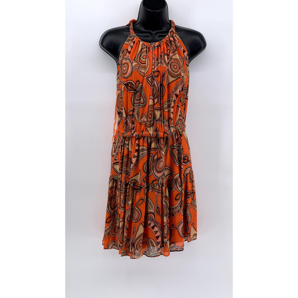 A.L.C Women's Orange Silk Bella Paisley Halter Mini Dress SZ 8