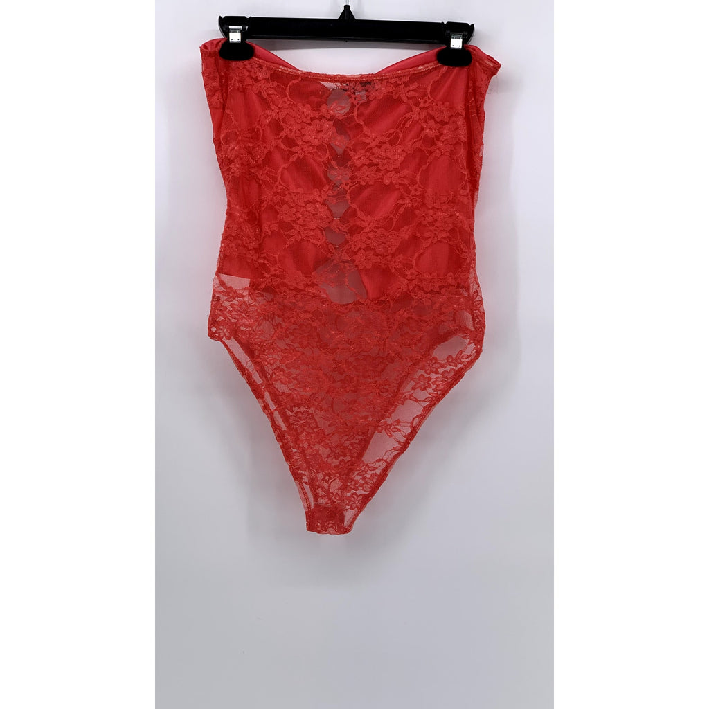 FASHION NOVA Women's Red Lace Cutout Strapless Bodysuit SZ XL