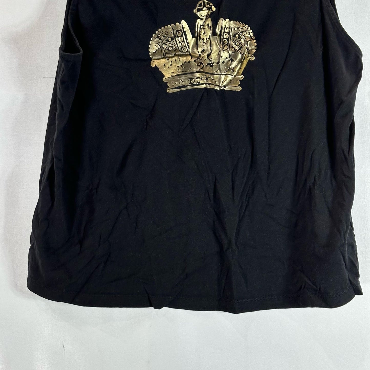 JUICY COUTURE Black Label Women's Black/Gold Crown Lace-Up Shoulder Tank SZ XL