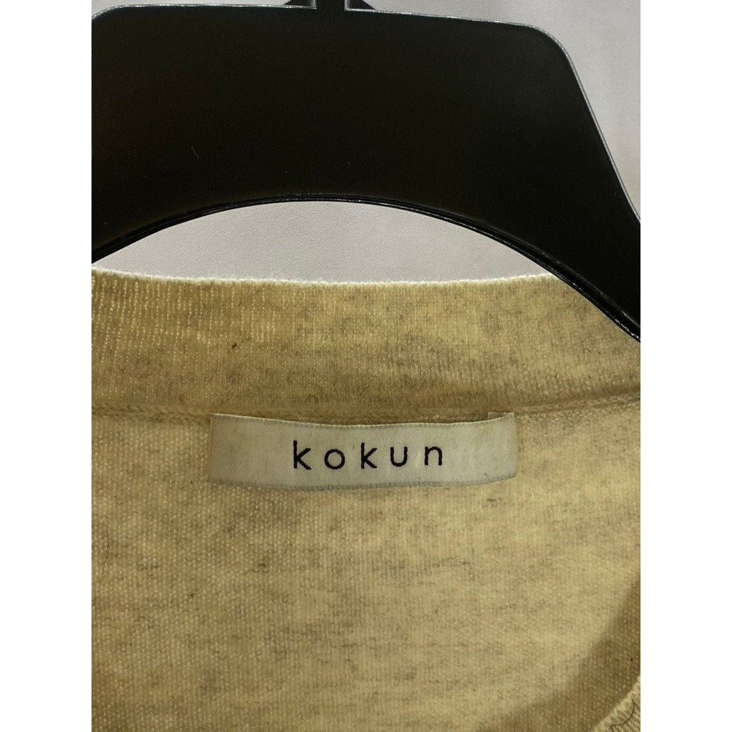 KOKUN Women's Tan/Black Cashmere Striped Colorblock  Side-Button Sweater SZ M
