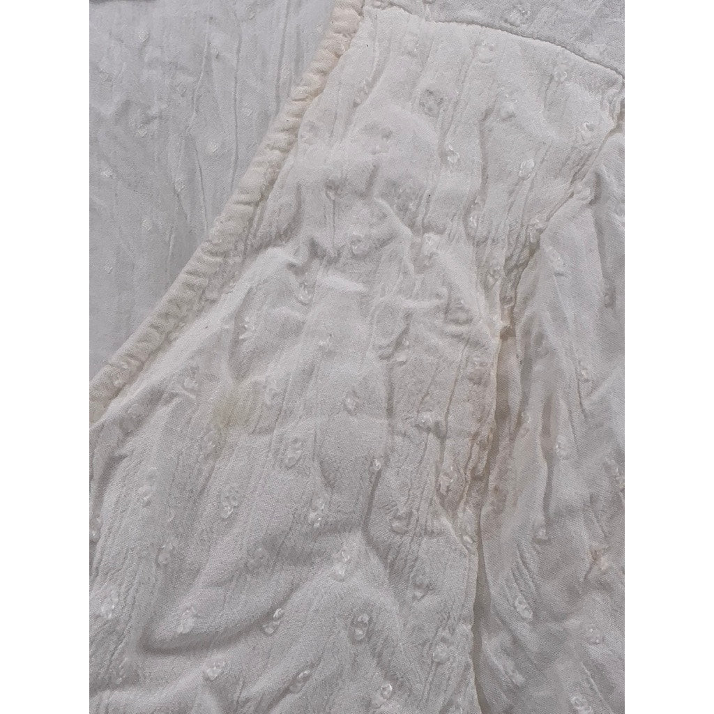 HOLLISTER CO Women's White Swiss Dot Long Sleeve Tie-Front V-Neck Top SZ L