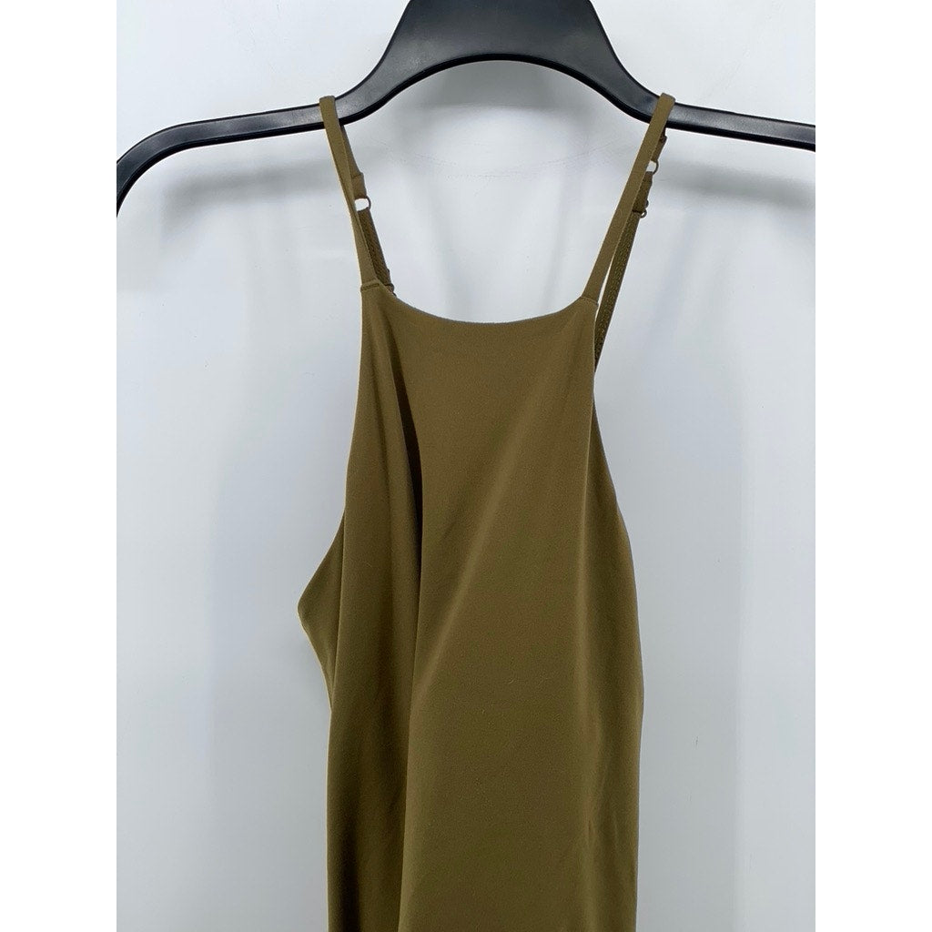 GIRLFRIEND COLLECTIVE Women's Olive Green Cross-Back Halter A-Line Dress SZ S