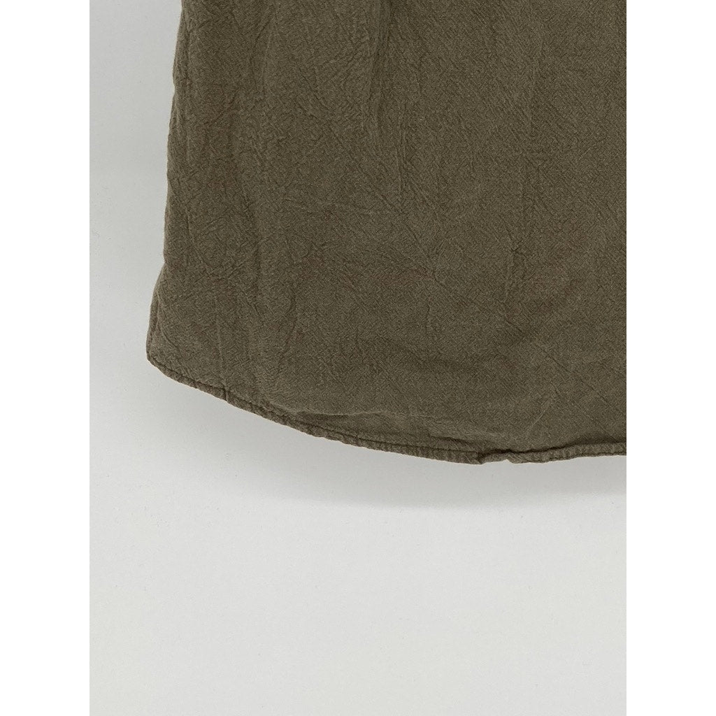 INCERUN Men's Olive Green Button-Up Short Sleeve Cotton Shirt SZ M