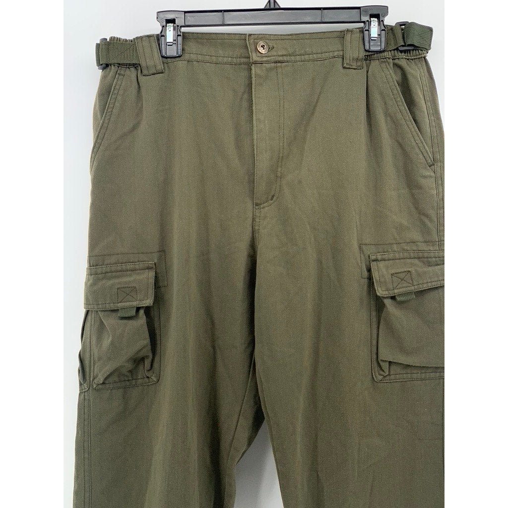 H-T COLLECTION Men's Olive Green Regular-Fit Straight-Leg Cargo Pants SZ M