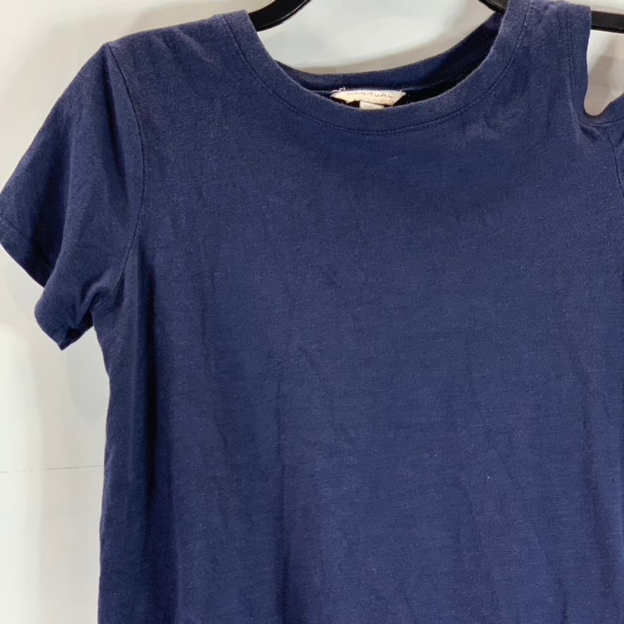 HABITUAL Big Girl's Navy Crewneck Cutout Short Sleeve Top SZ 12