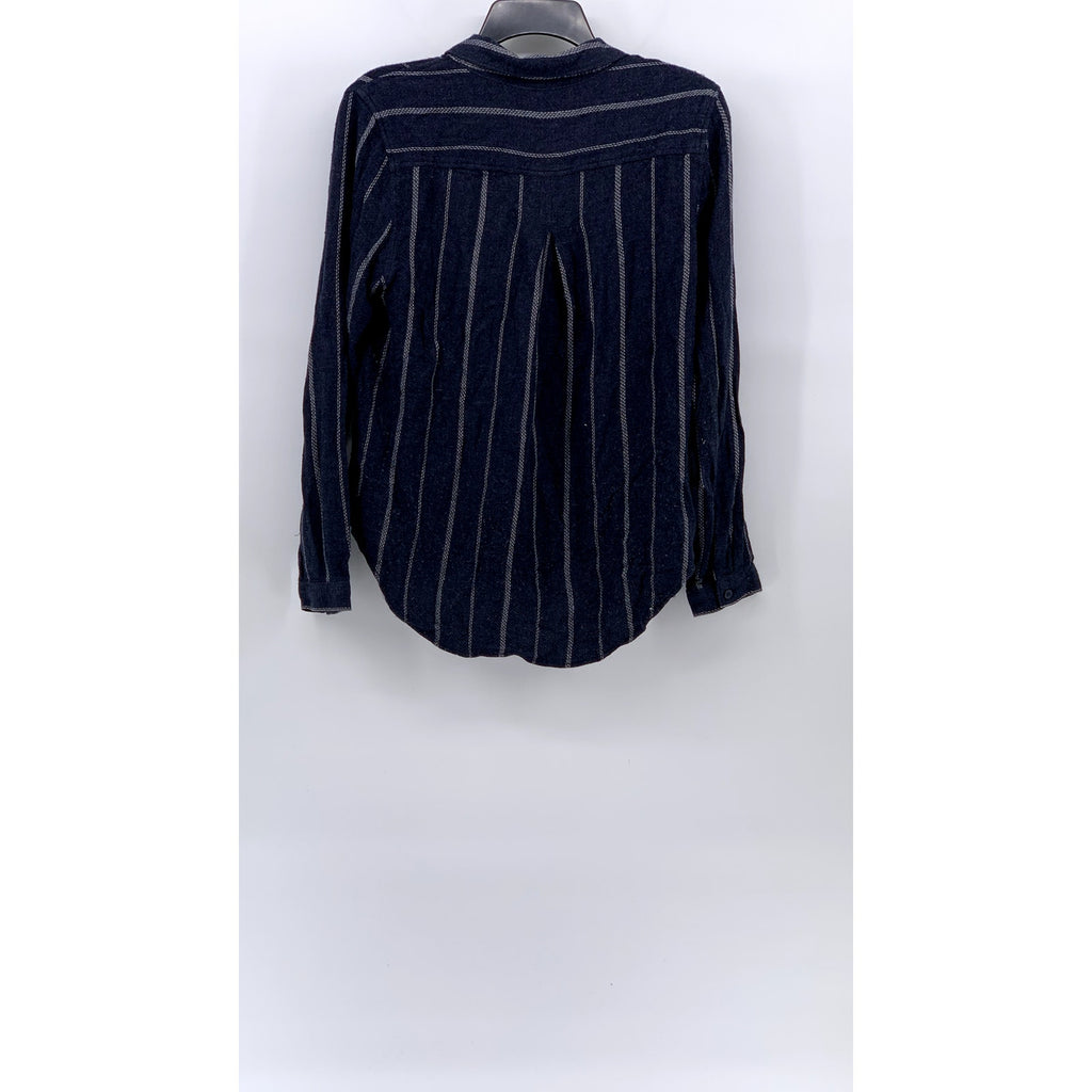 CLOTH & STONE Women's Navy Button-Up Long Sleeve Striped Tulane Top SZ S