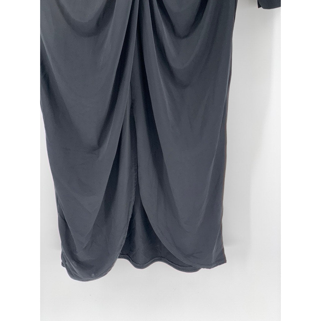 BOOHOO Women's Black Ruched Long Sleeve Dress SZ 14