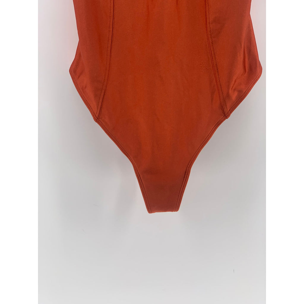 OUT FROM UNDER Women's Dark Orange V-Neck Eyelet Corset Thong Bodysuit SZ M