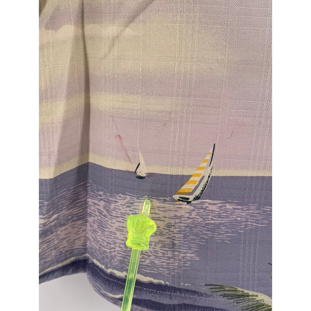 TOMMY BAHAMA Women's Blue Vintage Tropical Button-Up Silk Top SZ L