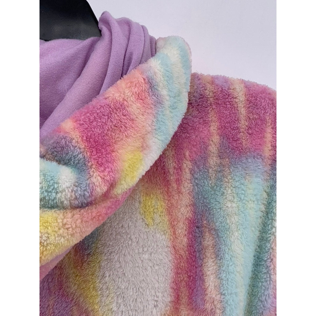CAT & JACK GIRLS' Multi Color Tie-Dye Hooded Fleece Robe SZ L