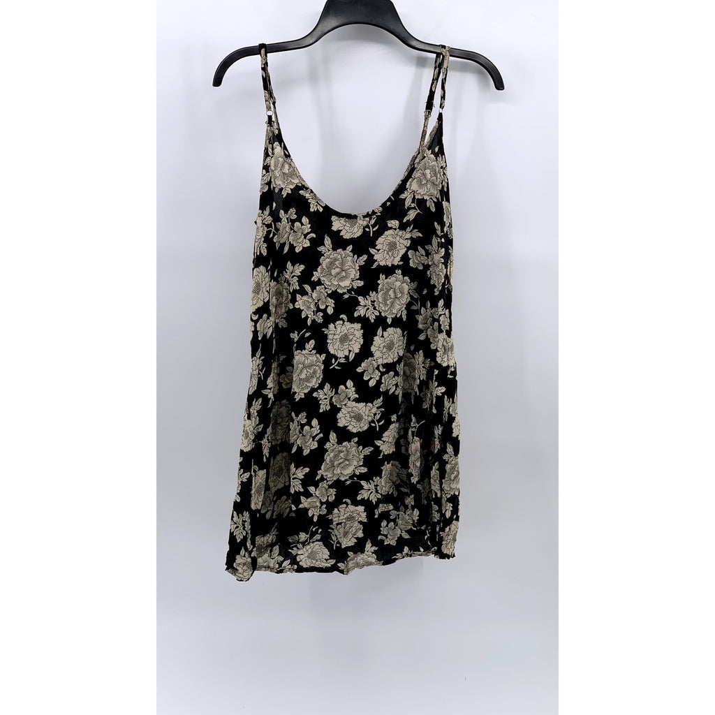 BRANDY MELVILLE Women’s Black-Beige Peony Print Scoop-Neck Slip Mini Dress SZ OS