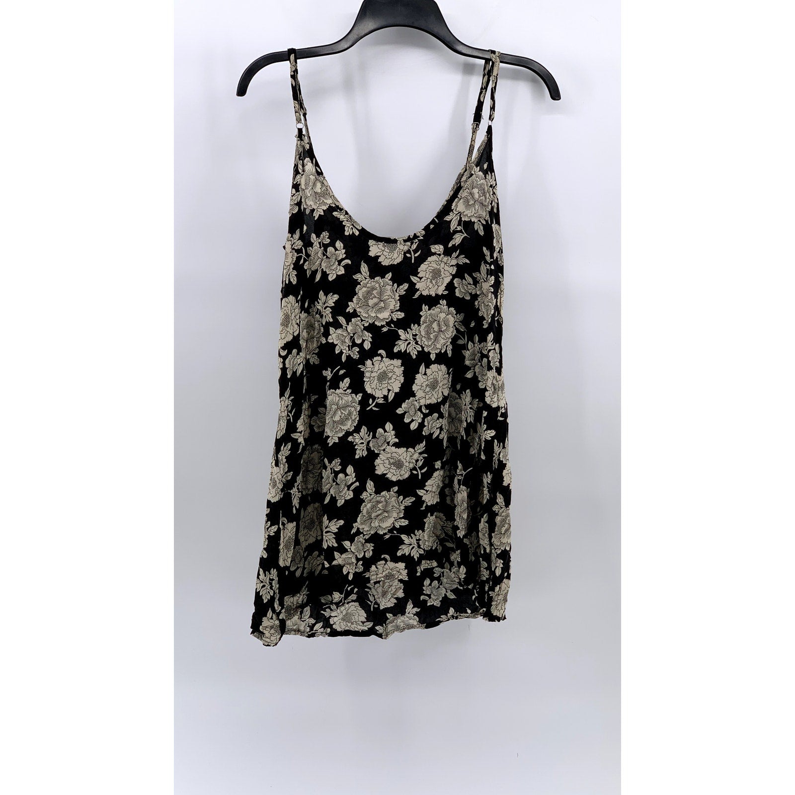 BRANDY MELVILLE Women’s Black-Beige Peony Print Scoop-Neck Slip Mini Dress SZ OS
