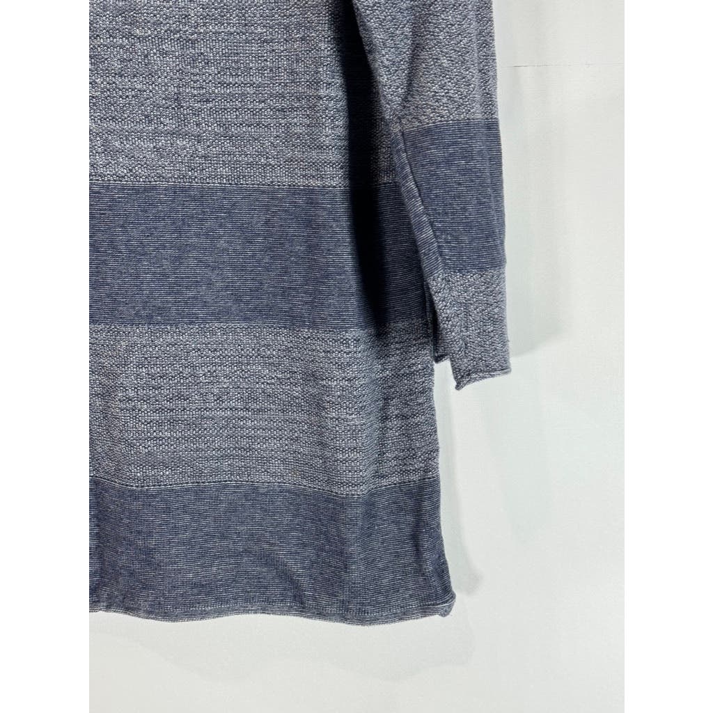 BELFORD Women's Navy Colorblock Wide Striped 3/4 Sleeve Pima Cotton Top SZ L