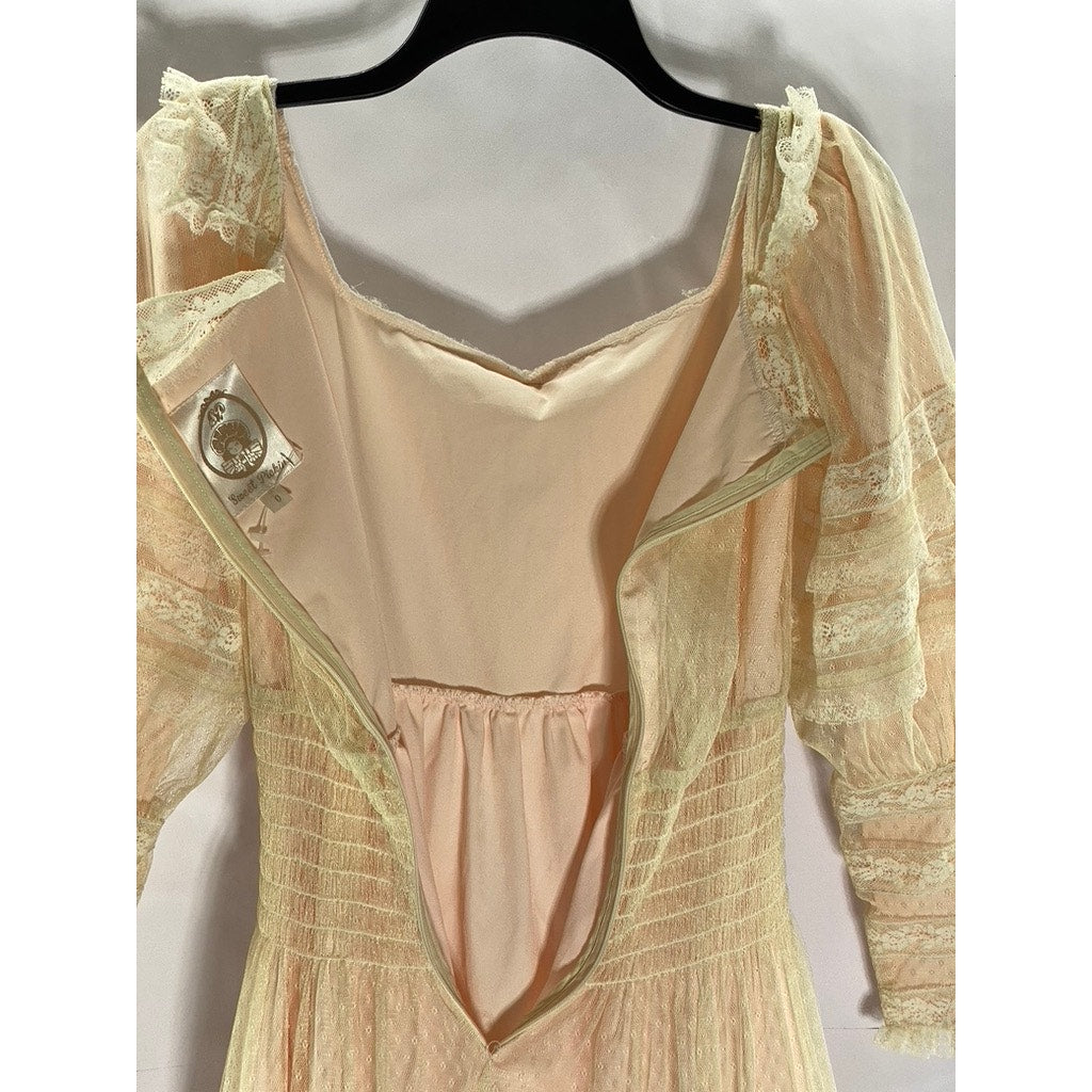 SWEET PICKINS Women's Beige Lace Boho "Vintage" Long Sleeve Prairie Dress SZ 0
