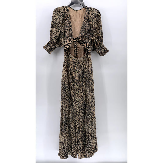 FREE PEOPLE Women's Brown Printed V-Neck Cutout Casual Maxi Dress SZ XS