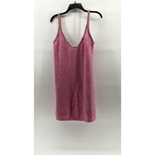 ZARA Women's Pink V-Neck Alpaca-Wool Blend Embellished A-Line Mini Dress SZ L