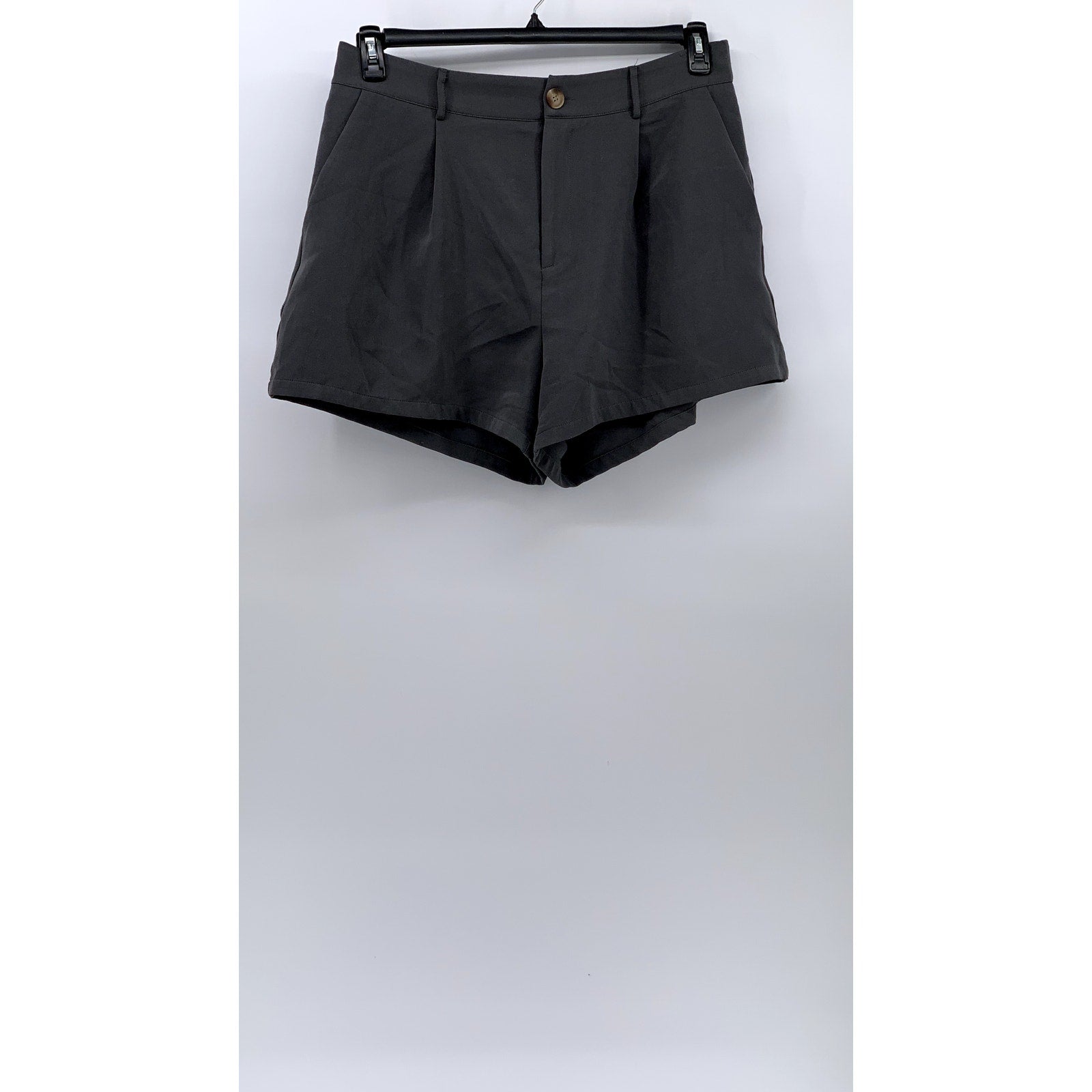 CIDER Women's Gray Solid High-Rise Casual Pleated Shorts SZ 0XL(12/14)