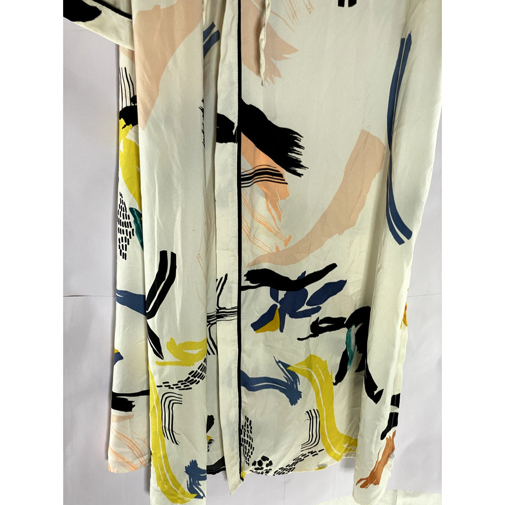 LOVE TO LOUNGE Women's White-Multi Abstract Print Long Sleeve Robe SZ 8/10