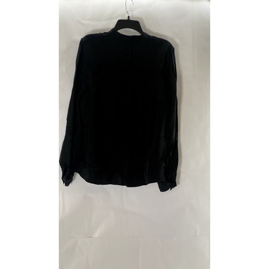 BANANA REPUBLIC Women's Black Button-Up Mandarin Collar Long Sleeve Top SZ L